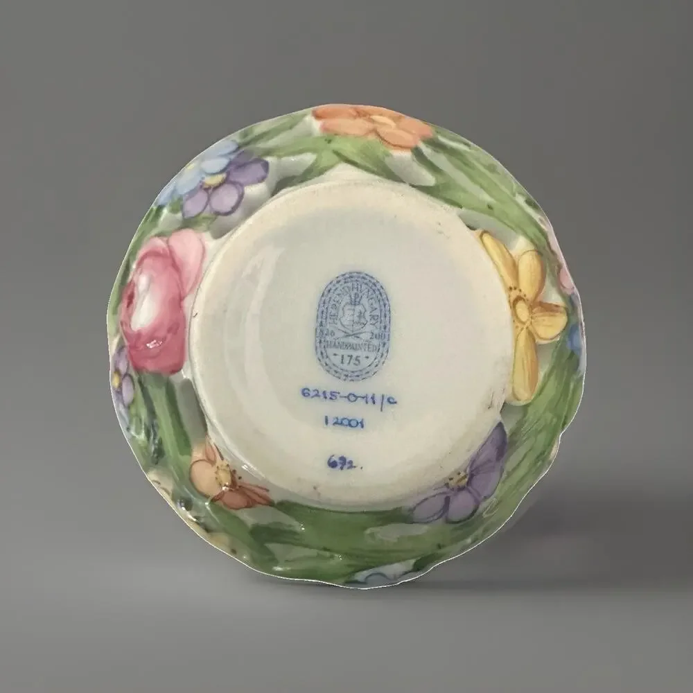 Herend Hungary Openwork Pierced Porcelain Candy Trinket Box Floral Strawberry 3”